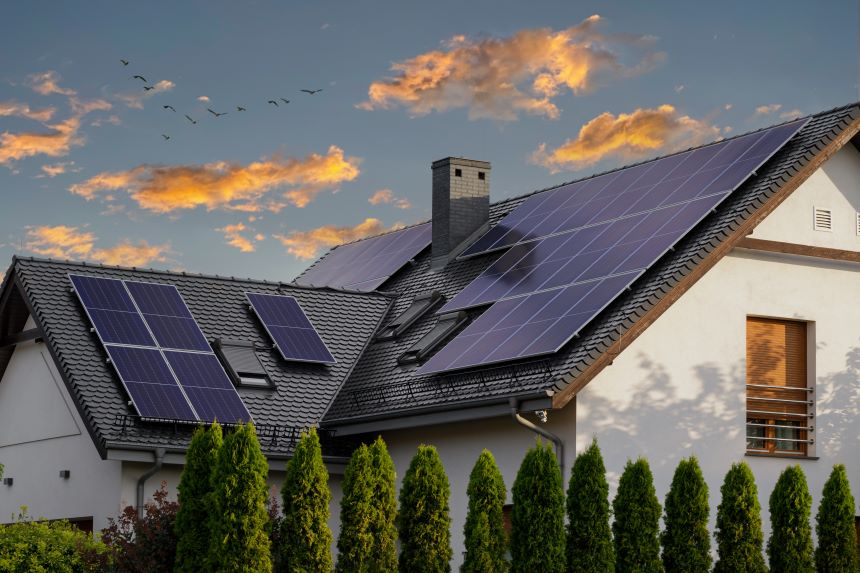 Residential home with new solar panels